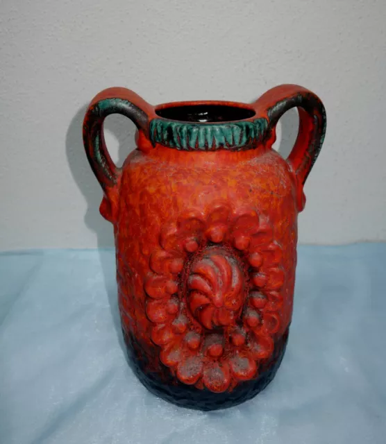 Rote DÜMLER & BREIDEN VASE "RELIEF JUWEL" 1972 Fat Lava Ära * Mid Century Modern