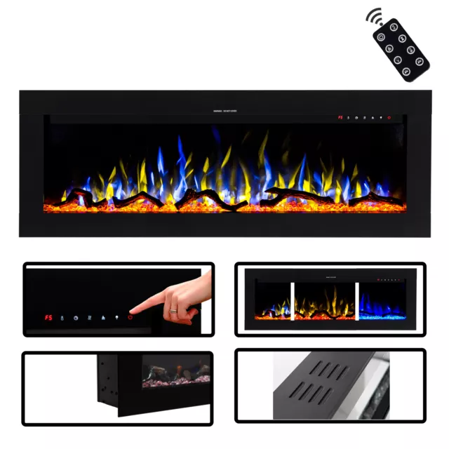 Elektrokamin mit Heizung, Kaminofen Wandkamin,Fernbedienung Heizlüfter 750/1500W