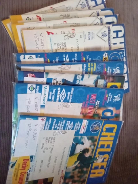 9 X CHELSEA Football Programmes With Ticket Stubs 1997/2001 SeasonsAll ...