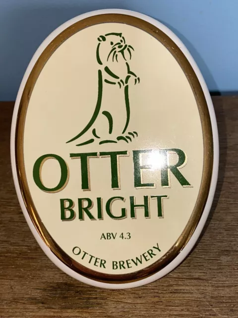 Beer pump ceramic badge front and back OTTER BRIGHT brewery bitter real ale