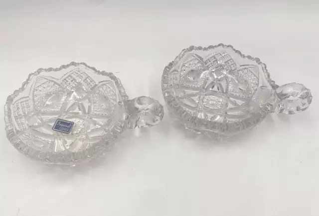 Beautiful Pair of Vintage Imperial Lenox Nappy Pattern Glass Handled Bowls