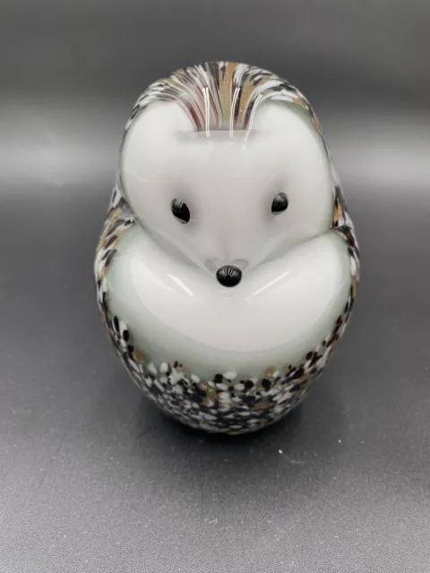 Glass Hedgehog Art Glass Paperweight, Figurine, Black, Gold, and White Flecks