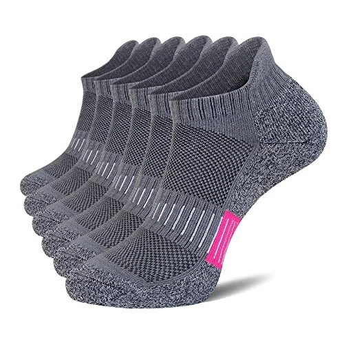 Women's Athletic Cushioned Ankle Socks 6 Pairs Anti Blister 6-9 Graphite Grey
