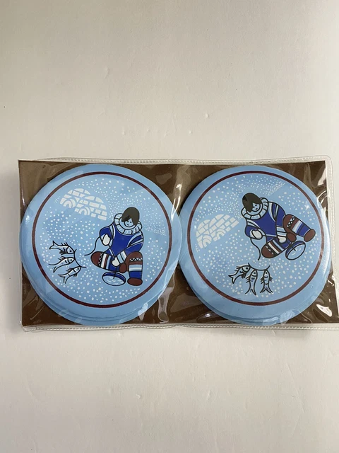 Vintage Skemo Canada PVC Coasters ~ 6 ~ Inuit Ice Fisherman Igloo NOS New