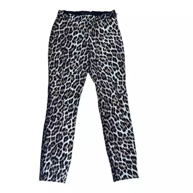 Zara Leopard Print Skinny Pants Women’s Black Size Small High Rise Pockets Zip