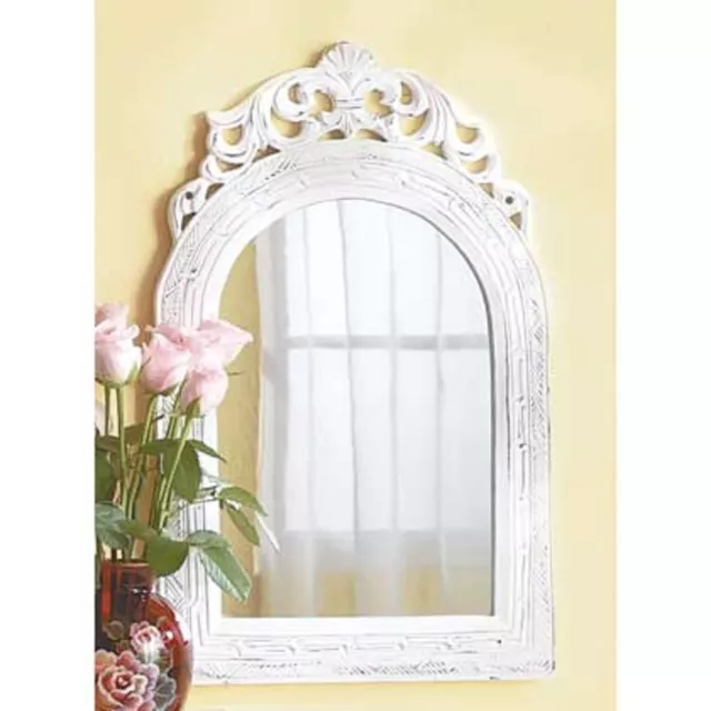 white baroque Distressed shabby vintage style wood bathroom entry Wall Mirror