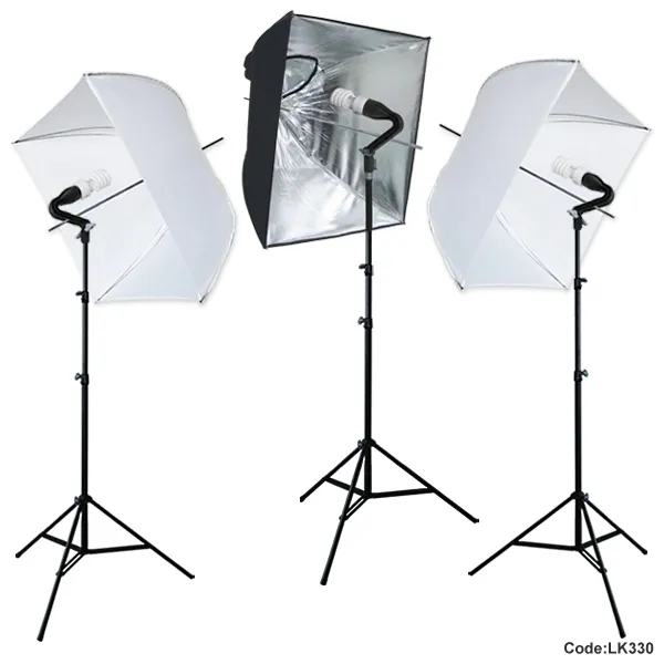 Photography Studio Video Photo Square Softbox Lighting 3 Bulbs 3 Light Stand Kit