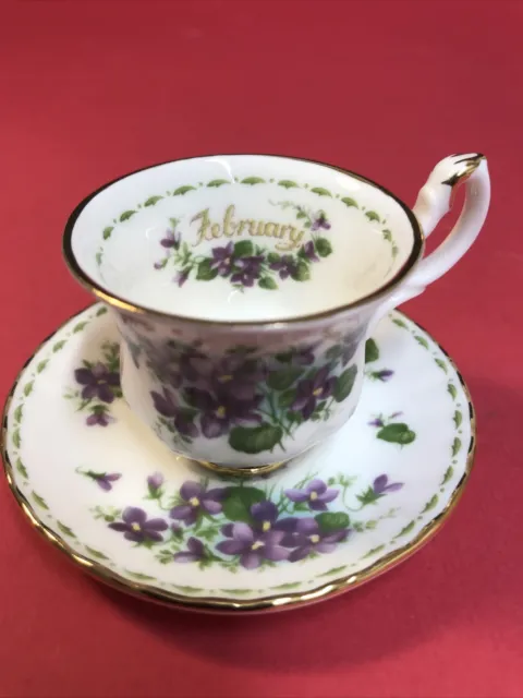 Royal Albert February Violets Miniature Tea Cup And Saucer Gold Collectors Piece