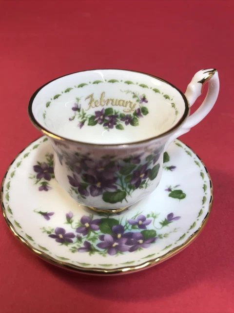 Royal Albert February Violets Miniature Tea Cup And Saucer Gold Collectors Piece