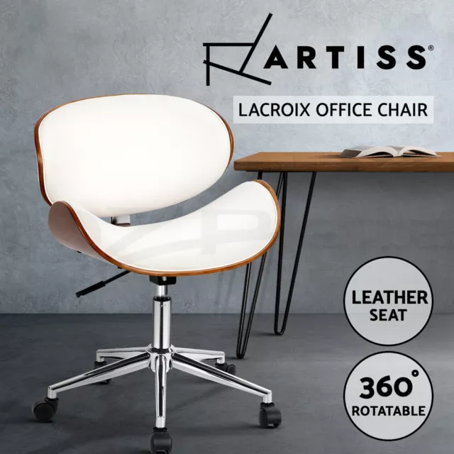 Artiss Wooden Office Chair Computer Chairs Bentwood PU Leather Seat White