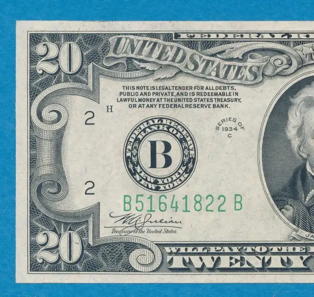 $20. 1934-C New York  Green Seal  Federal Reserve Note Beautiful Gem New