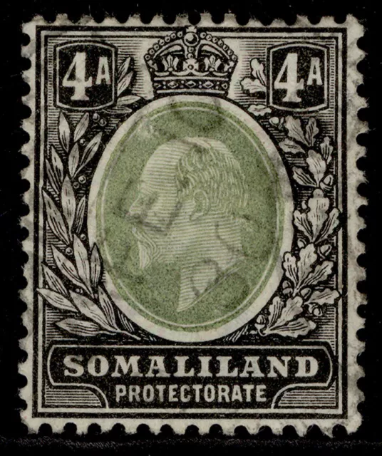SOMALILAND PROTECTORATE EDVII SG37, 4a green & black, FINE USED. Cat £10.