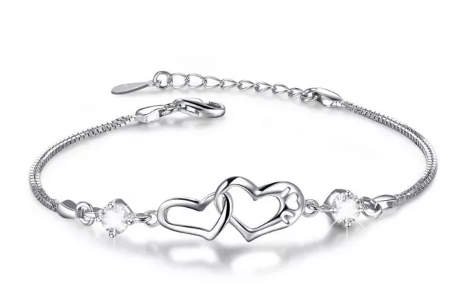 18k White Gold Plated Crystal Heart Bracelet Made With Swarovski Elements