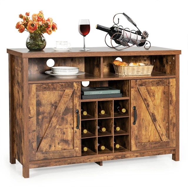 BUFFET STORAGE Farmhouse Sideboard w/9Bottle Wine Rack & 2