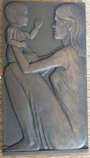 Bronze Plaque Mother/Child Signed Michael Meszaros (1994) Australian Artist