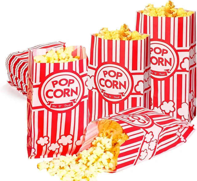 100 Stück Popcorn Tüten Rot-weiß - 11,4x7,1x5,1cm Kraftpapier Boxen Für Kino Und Partys