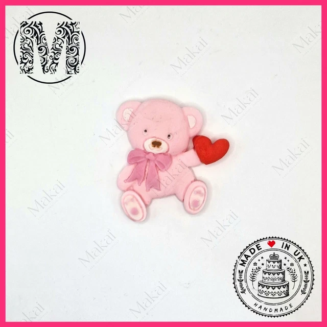 EDIBLE CAKE DECORATIONS Topper Baby Girl Boy Teddy Bear Heart Fondant ...