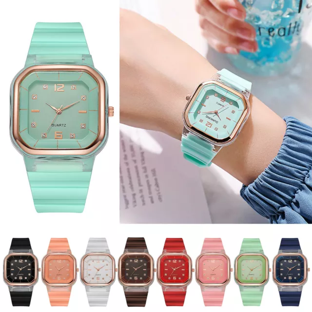 Ladies Womens Wrist Watches Watch Quartz Square Silicone Strap Analogue Gifts