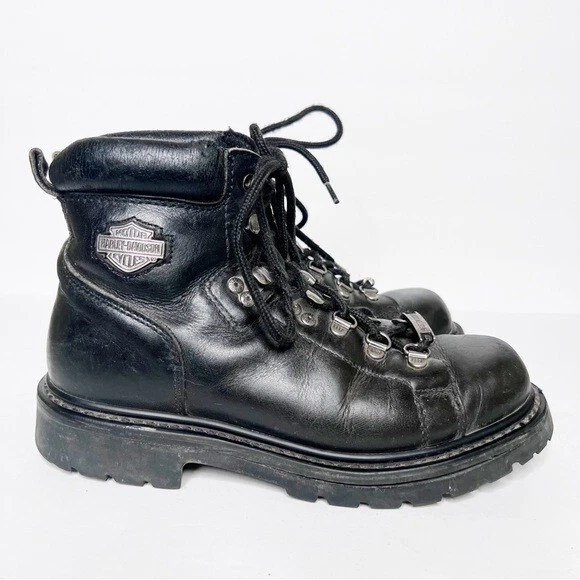 Harley Davidson Black Steel Toe Leather Motorcycle Boots Moto Size 8 Women’s