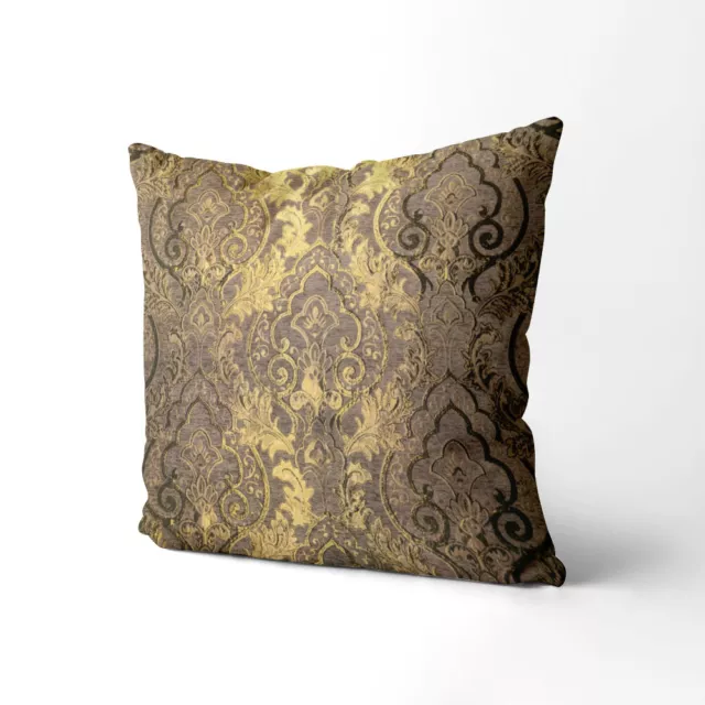 Wk203a Wood Brown Gold Damask Chenille Flower Throw Cushion Cover/Pillow Case