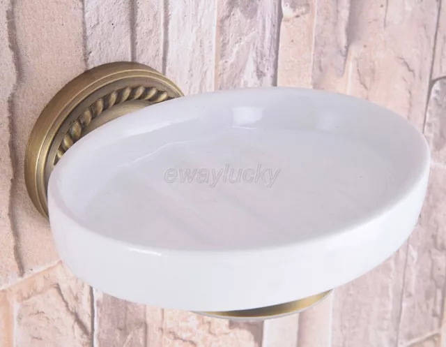 Antique Brass Wall Mounted Bathroom Brass Soap Dish Holder Ceramic Cup wba260