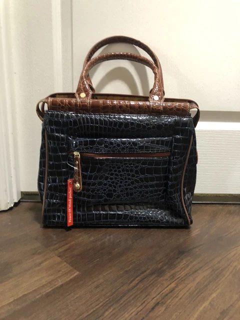 Samantha Brown Croco Embossed Dowel Travel Bag Purse Carryon Midnight Blue/Camel 3