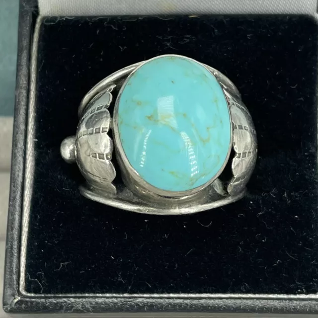 Native American Ring Sterling Silver Turquoise Cabochon Chunky Size U 11.2g