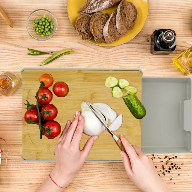 Bamboo Cutting Board Heavy-Duty Chopping Board w/ Slide Out Drawer Tray Cutting≖