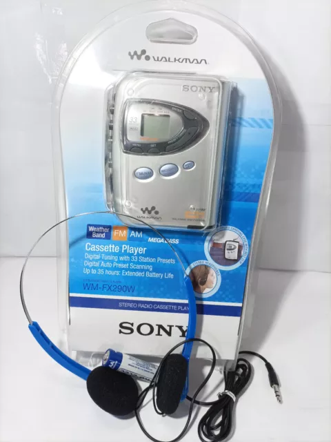 Sony Walkman WM-FX290W Reproductor de Casetes Personal AM FM Radio Clima Sintonizador Plateado