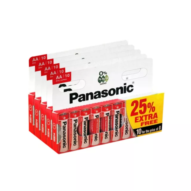 50 x Panasonic AA Zinc Carbon Batteries R6 1.5V Expiry 2023 5 Packs