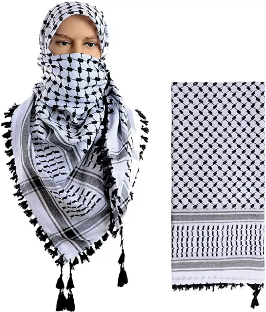 Keffiyeh Bufanda Palestina Shemagh Original Árabe Kufiya Blanco Nuevo Negro...