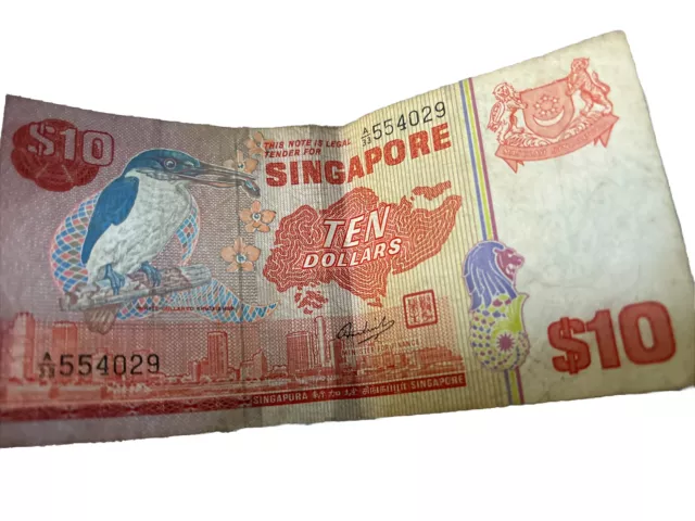 Singapore 10 Dollars 1980 UNC Banknote P-11b Prefix B/54 Bird Series Paper Money