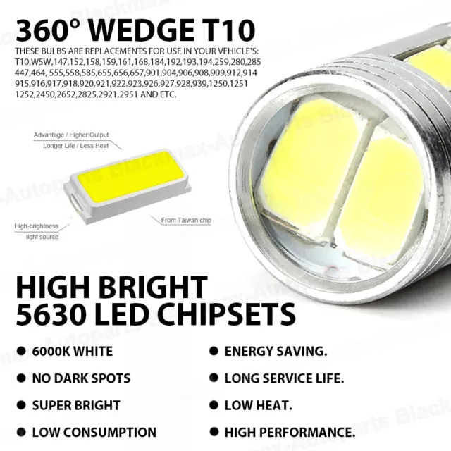 T10 Car 501 Bulb Led Side Light Bulbs Canbus Error Free 6 Smd Xenon W5W 3
