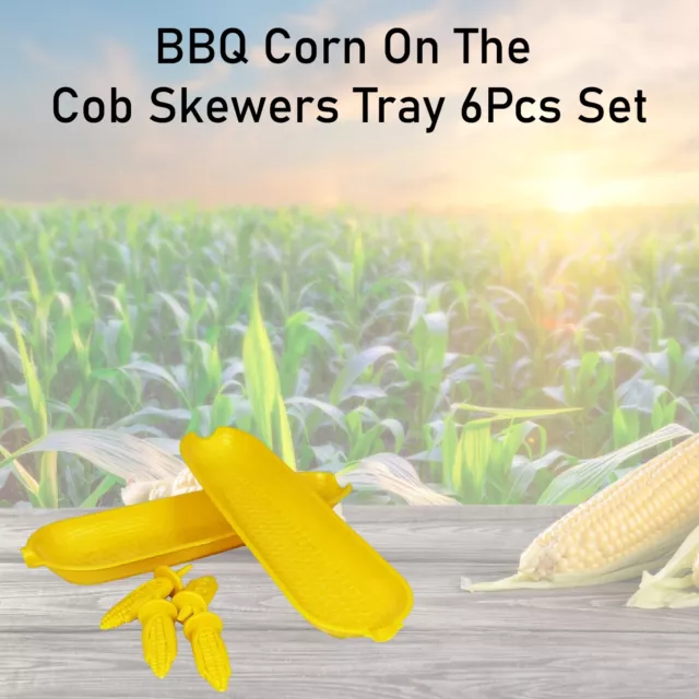BBQ Corn On The Cob Skewers Tray 6Pcs Set Dishes Server Holder Prongs Forks New