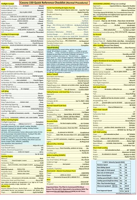 CESSNA 150 QUICK Reference Checklist - Laminated EUR 12,89 - PicClick DE