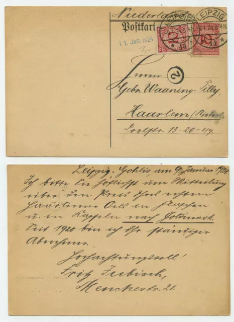 84842 - Postkarte - Leipzig 9.1.1924 nach Haarlem, Niederlande