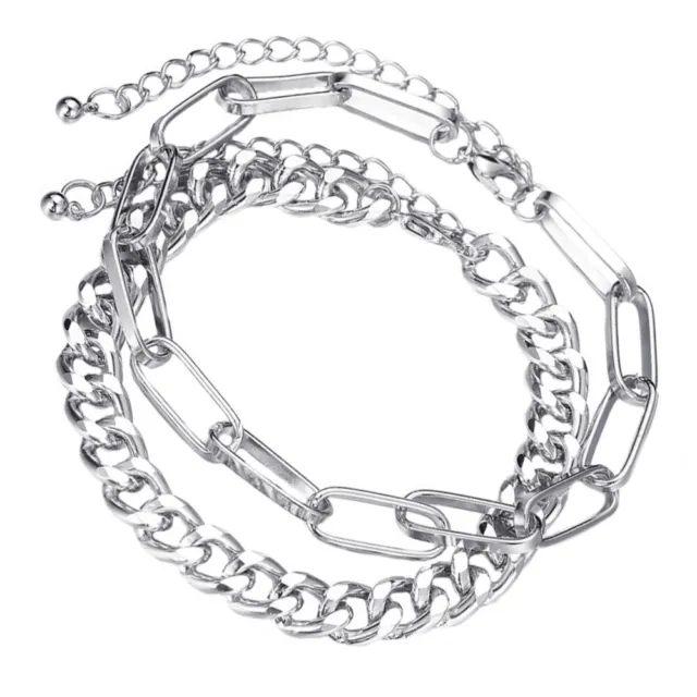 2SET Foot Chain Jewelry Paperclip Chain Anklet Bracelet Hip Hop Bracelet j