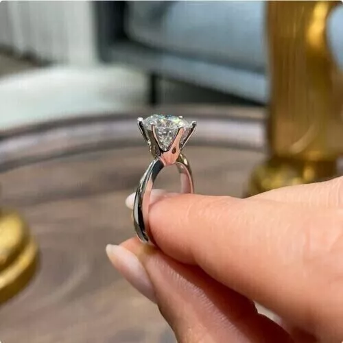 Real Moissanite 2Ct Round Forever One Charles Colvard Ring 14K White Gold Plated