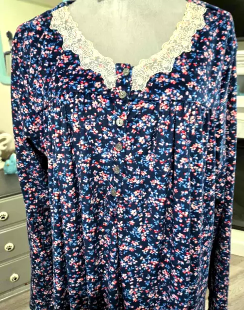 SECRET TREASURES DITSY Floral Long Velour Soft Knit Nightgown Sz XL Pjs Pajamas 13.99 PicClick