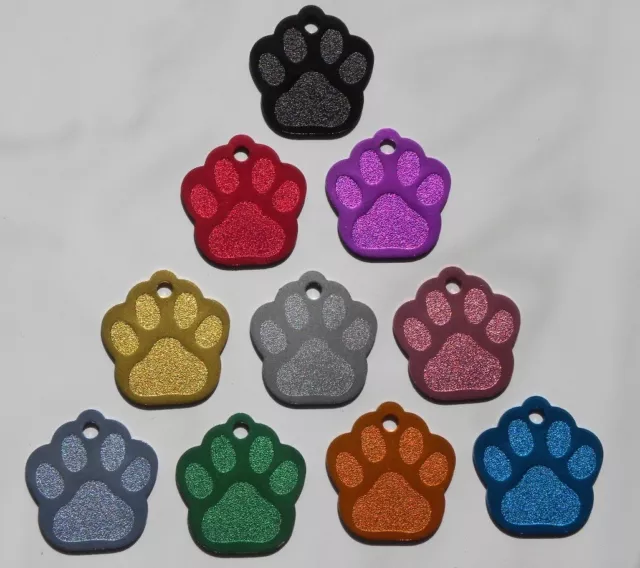 Médaille PATTE gravée pour animaux chien ou chat - 10 couleurs - 2 tailles