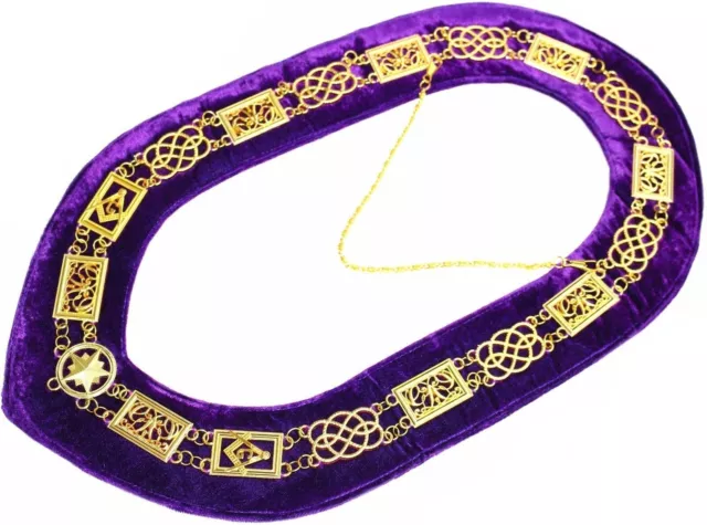 Masonic Regalia GRAND LODGE Mason Metal Chain Collar PURPLE Backing Adult Size