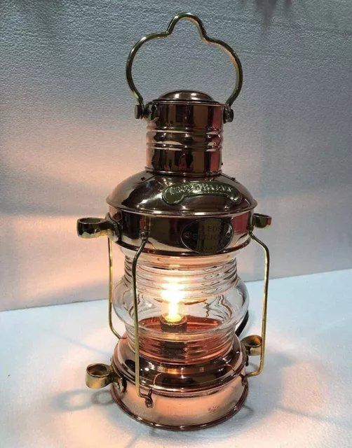 Nautical Brass Anchor Oil Lamp Leeds Burton Maritime Ship Lantern 14  Rustic Vintage Home Decor Gifts : : Home
