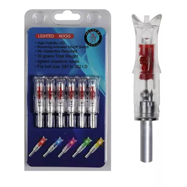 6Pcs Lighted Nocks for Crossbow Led Illuminated Archery Nocks ID 7.62mm/.300" US
