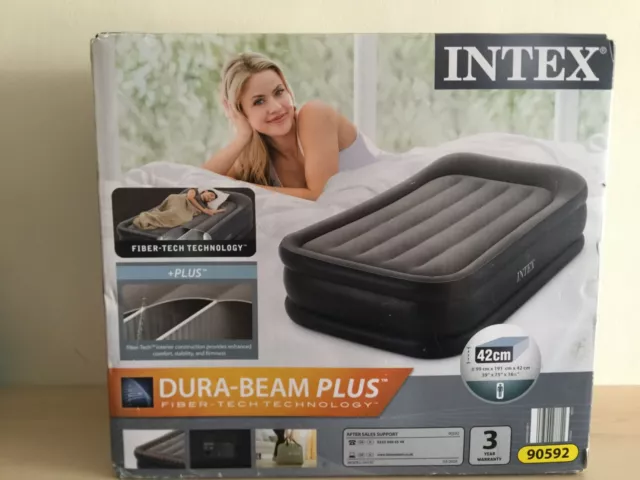 Almohada de lujo Intex Dura-Beam cama de aire inflable elevada con bomba, doble