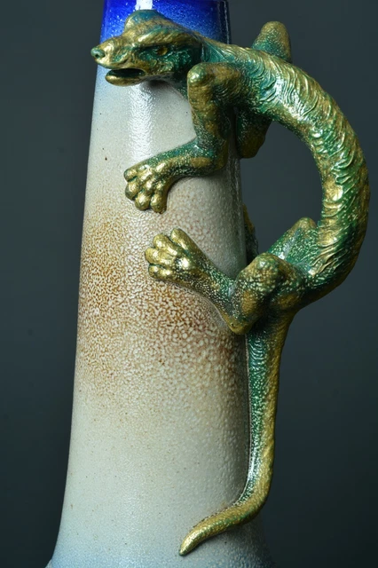 SARREGUEMINES VASE GRES A SEL ART NOUVEAU SALAMANDRE VICTOR KREMER RARE 19e