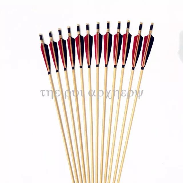 For Archery Longbow & Recurve Bow 6/12/24Pcs Wooden Arrows Fletching Feather 3