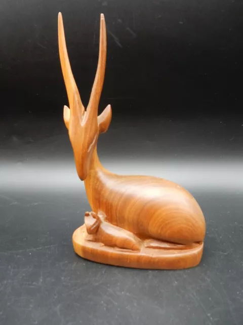 VTG Carved African Teak Antelope Deer Gazelle Mother & Calf Fawn Kenya 6.25"