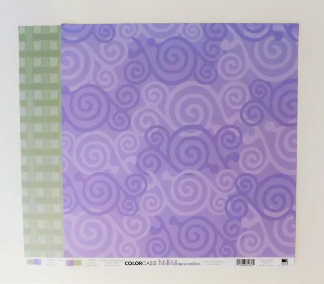 Color Oasis Scrapbook Paper 2 Pgs 12x12 Purple Swirls Green Squares Cardstock EK