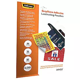 Fellowes 5601701 Admire A4 80Mic Easymove Adhesive Backed Pouch 25pk