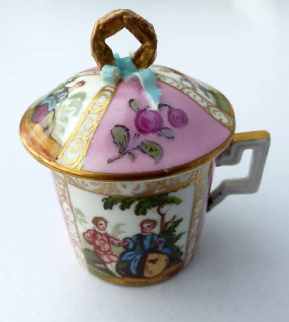 Antique Hand Painted German Meissen  Lidded Pot / Cup - 19th C?